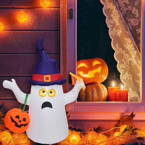 Halloween Holiday Pumpkin Ghost Inflatable Doll White Ghost Spooky Lighted with Lifting Pumpkin Props Lighted Balloon Toys
