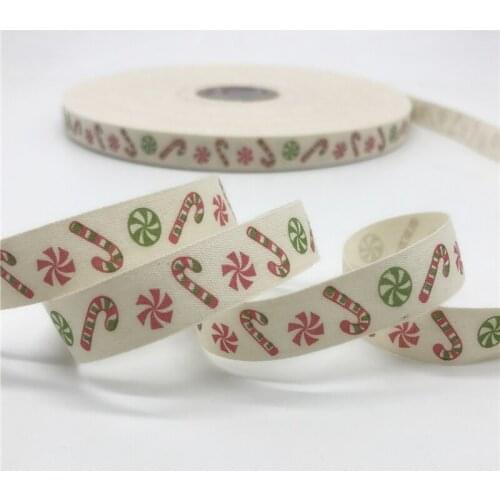 5Yards 10mm 15mm 25mm Cotton Ribbon Printed Christmas Candy Ribbon Handmade Design For Sewing Fabric Christmas Decoration