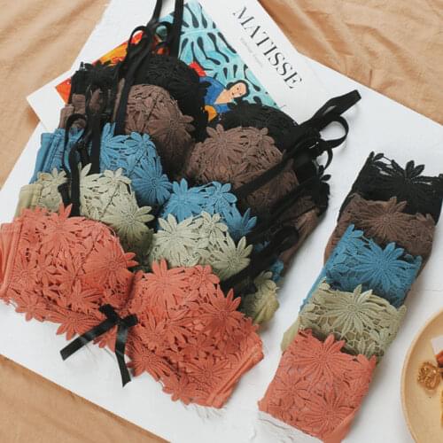 Roseheart Women Fashion Orange Green Padded Appliques Bow Bras Cotton Panties Push Up Bra Set Sexy Lingerie Set Underwear A B