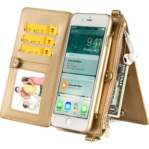 4in1 Leather Wallet Bag Case For iPhone 12/11/6/7/8/Pro/XR/XS Max/X/Plus Detachable Phone Girl Women Men Shoulder Handbag Cover