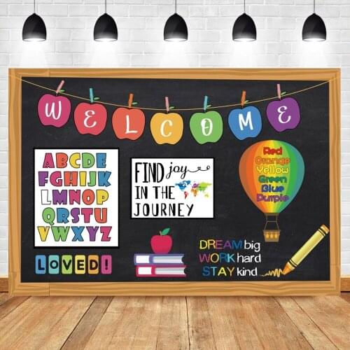 Laeacco Baby Cartoon Welcome To School Stationery Baby Child Photozone Portrait Photo Background Photo Backdrop Photo Studio