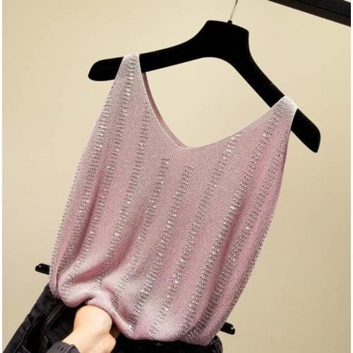 Summer Leisure Camisole Tanks Woman 2021 Heavy-duty Hot Drill Knit Sling Undershirt Bright Silk Knitwear Thin Tops Female Lady
