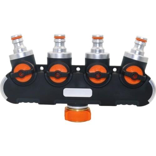 Metal 4-ways Water Splitters Valve with 3/4 Inch Female thread Garden Faucet Adapter Irrigation Hose Connectors