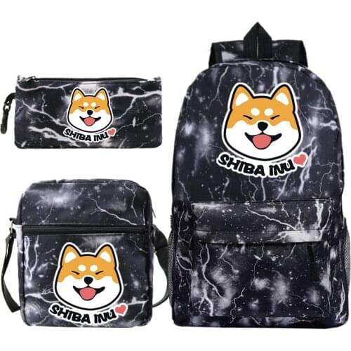 Mochilas Shiba Inu Backpack For Boys Girls School Bags Men Women Laptop Rucksack for Teens 3 Pcs/Set Book Knapsack School Gift