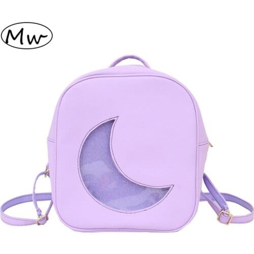 Moon Wood Candy Color Small Leather Backpack 2019 Summer New Transparent Moon Backpack School Bags For Teenage Girls Book Bag