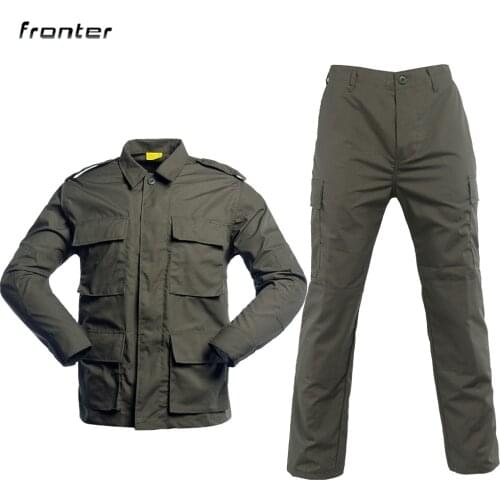 Fronter Mens Tactical Jacket and Pants Military Camo Hunting BDU Uniform 2PC Set Army Multicam Apparel Suit
