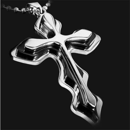 2019 New Fashion Necklace Men Cross with Crystal Pendant Necklace Jewelry Three-tiered Cross Necklace Chain Gifts for Men Women