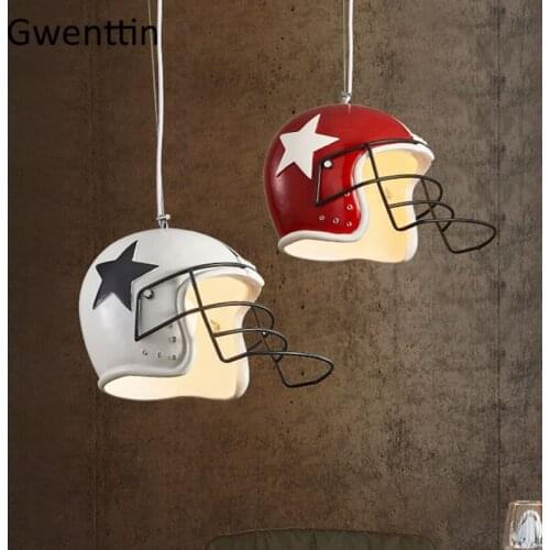Novelty Soccer Helmets Pendant Light Fixtures Loft Decor Industrial Lamp Dining Room Lights Kitchen Hanging Lamps Bar Home Decor