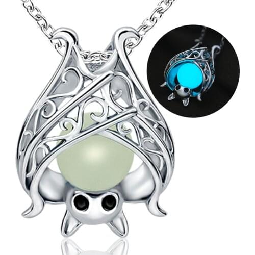 New 925 Sterling Silver Accessories Luminous Bat Necklaces Glowing Animal Pendant Chains for Women Halloween Fine Jewelry Gift