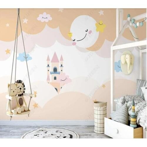 Custom papel parede simple clouds and stars good night castle childrens room for living room bedroom decoration wallpaper