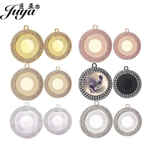 20PCS 25/30mm Diamond Pendant Base Cabochon Cameo Metal Alloy Tray For Necklaces Keychains Crafts DIY Jewelry Making Findings