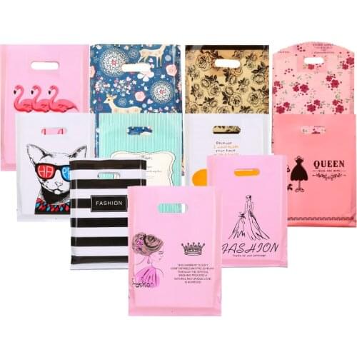 15x20cm Jewelry Plastic Bag With Handle Small Wedding Gift Bag Thick Shop Gift Shopping Packaging Plastic Handle Bags 50pcs/pack