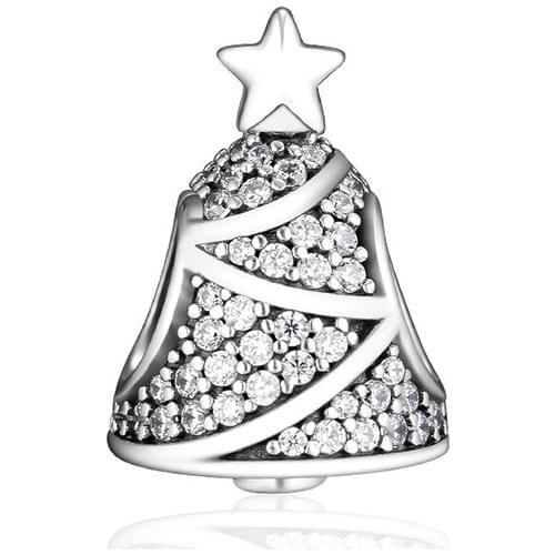Fits Pandora Charms Bracelets Festive Tree Beads With Clear CZ 100% 925 Sterling Silver Jewelry Free Shipping