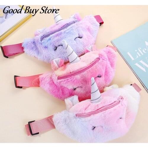 Unicorn Pink Fanny Pack Children Kids Shoulder Belts Bags Cartoon Waist Bag Colorful Plush Waist Purse Adjustable Phone Pouch