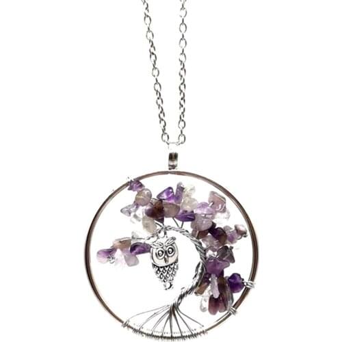 Hand-made Tree Of Life Natural Crystal Necklace Healing Mind Home Hanging Decoration