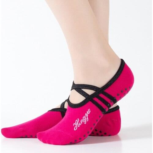 S005B High Quality hot pink light blue purple black Bandage Anti-Slip Quick-Dry Good Grip For Women Cotton yoga Socks