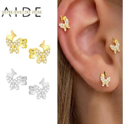 New 1 Pair Rhinestone Zircon Double Butterfly Stud Silver Gold Color Earrings For Women Girl Earring Gifts boucle d'oreille