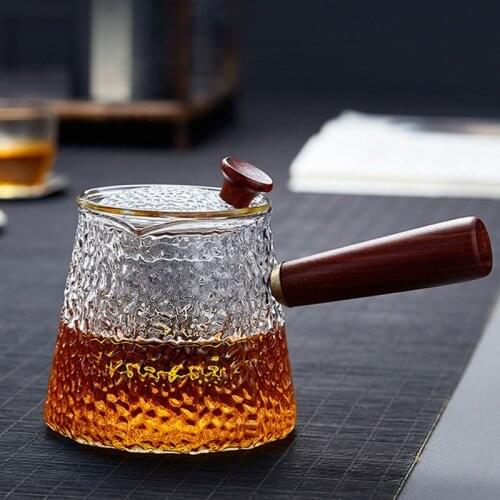 Wood Handle Hammer Grain Glass Teapot Cup With High Temperature Resistant Cover And Strainer Lead-free High Borosilicate Glass