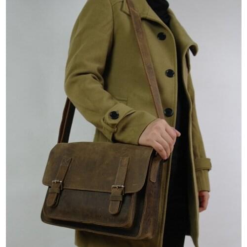 Vintage Crazy horse Leather Shoulder Bag Men Genuine Leather Messenger Bag Men Crossbody bag male Sling Bag Casual Brown Cowboy