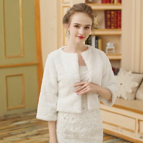 Jiayigong Wedding Jacket Wrap Bridal Bolero Winter Wraps Coat Stole Faux Fur Fabric For Brides Womens
