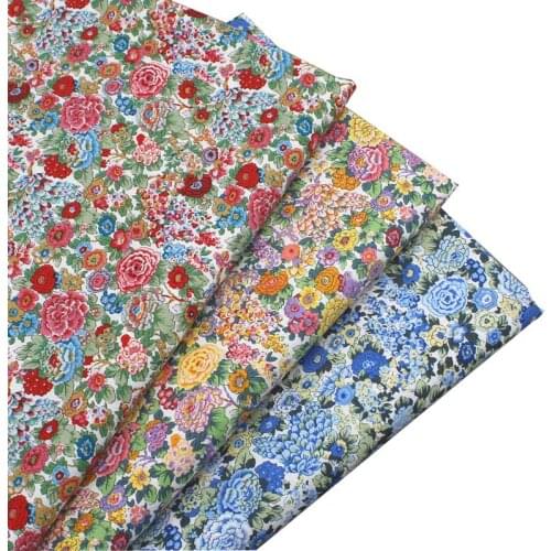Pastoral RED BLUE YELLOW PURPLE Color Flowers Floral Rose Poplin 100% Cotton Fabrics for Summer Dress Shirt Blouse Quilt Craft