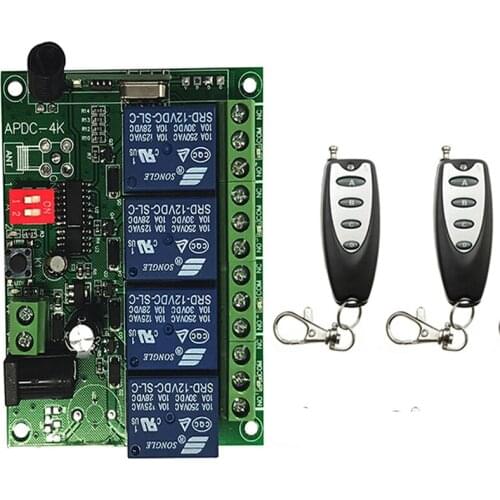 Universal DC 12V 24V 10A Relay 4CH Wireless RF Remote Control Switch Transmitter+Receiver Module Gate Garage Opener