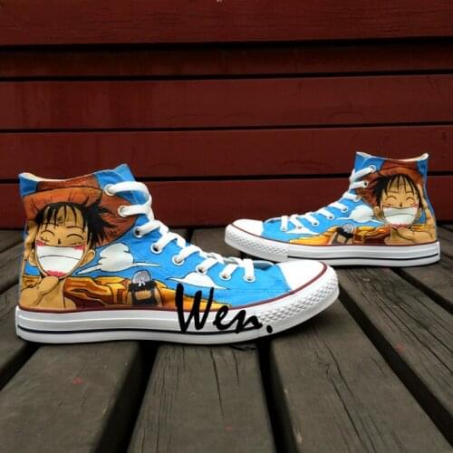 Wen Anime Shoes Hand Painted Design Custom One Piece Luffy Birthday Gifts Men Womens High Top Canvas Sneakers