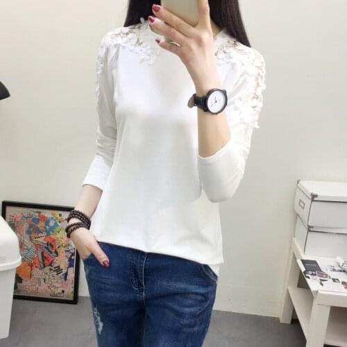 Women Autumn Eleglant Lace Hollow Out Blouse Shirt Long Sleeve Pink Blouse Tops Female Outfit Tops