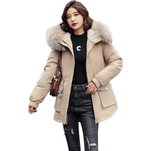 2021 Winter Jacket Women Warm Fur Lining Warm Parkas Hooded Female Slim Fashion Thicken Padded Jacket Coat Plus Size