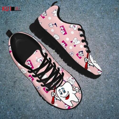 KUILIU New Funny Brush Teeth Print Shoes for Women Breathable Casual Famale Running Sneakers Mesh Flats Shoes Free Shipping