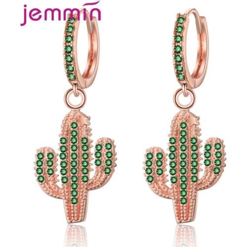 Women Fun Earrings Plant Cactus Drop Earrings Sweet Temperament Ladies Cubic Zircon Earings Sparkling Rhinestone Jewelry