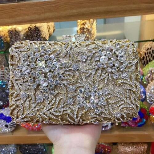 Women gold/silver Crystal diamond Flower Clutch Handbag lady Evening Purse Metal Wedding Prom Minaudiere Party Clutch Bag wallet