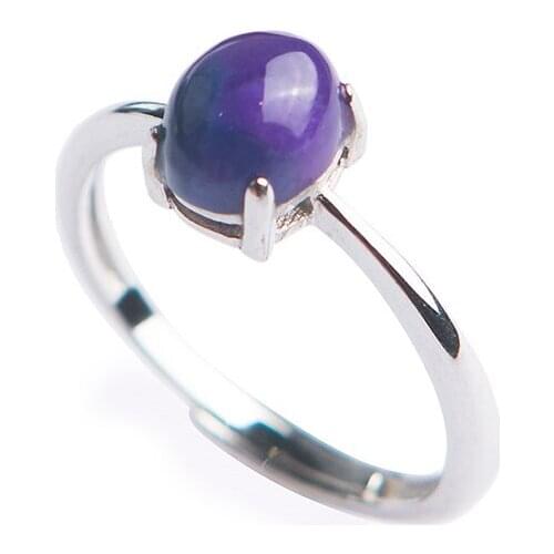 Genuine Natural Sugilite Gems Purple Round Crystal Bead Adjustable Size Anniversary Women Ring 7*6mm
