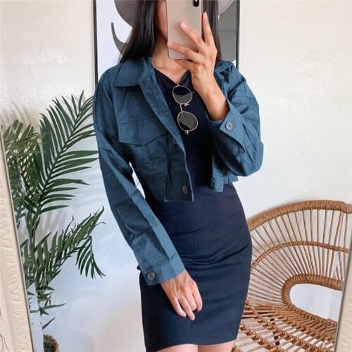 Women Cropped Coat Spring Autumn Casual Long Sleeve Single Breast Outwear JL