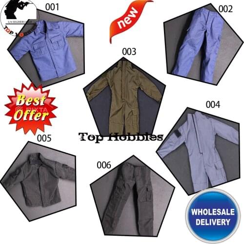 1/6 Scale Clothes Action Figure Accessories Black/Blue/Gray Jumpsuit Siamese work clothes Combat Shirt Pants Fit 12 Inch Body