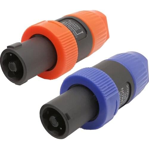 2Pcs Audio Speaker Cable Connector Orange & Blue Speakon 4 Pole 4 Pin NL4FC Male Plug Twist Lock Audio Connectors