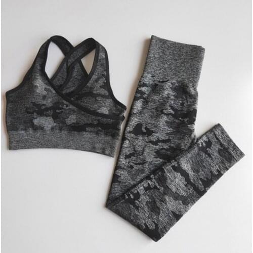 2PCS Camo Seamless Yoga Sets Women Sport Suits Fittness Gym Clothing Sports High Waist leggings and Sport Bra Running Tracksuits