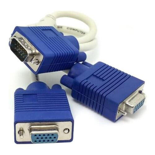 30cm 0.3m 1ft RGB VGA SVGA Male to 2 VGA HDB15 Female Splitter Adapter extension Cable w/ core