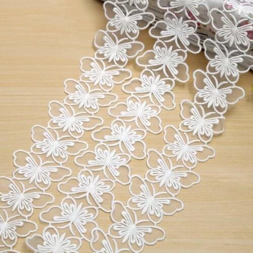 30Yards Butterfly White Embroidered Lace Trim Ribbon DIY 73mm Width Fabric Wedding Garment Sewing Craft Accessories Hot Selling