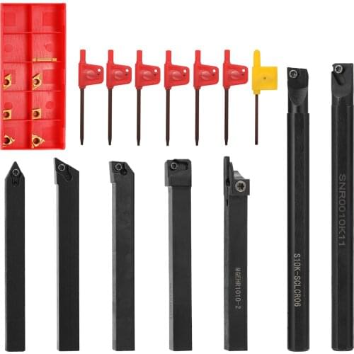 7pcs 10mm Shank Lathe Turning Tool Holder Boring Bar with Carbide Inserts Wood Turning Tools Lathe Cutter Lathe Unit