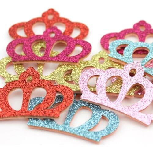 40Pcs 3.5*5.2cm Glitter powder Crown Padded Appliques for DIY childrens Hairpin Decor headwear Ornament Accessoires wholesale