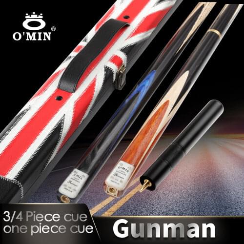 O'MIN Gunman Billiard Snooker Cue 3/4 Spite One Piece Extension 9.5/10mm Tip Billar Stick Solid Wood Inlay With Extension Case
