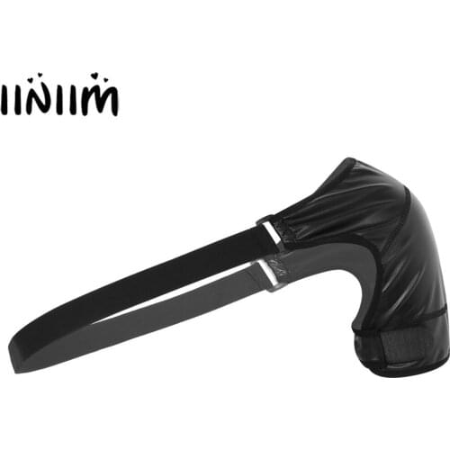 Mens Wet Look Bondage Tanks Faux Leather Elastic Single Shoulder Brace Support Strap Injury Protector Wrap Belt Harness Tops