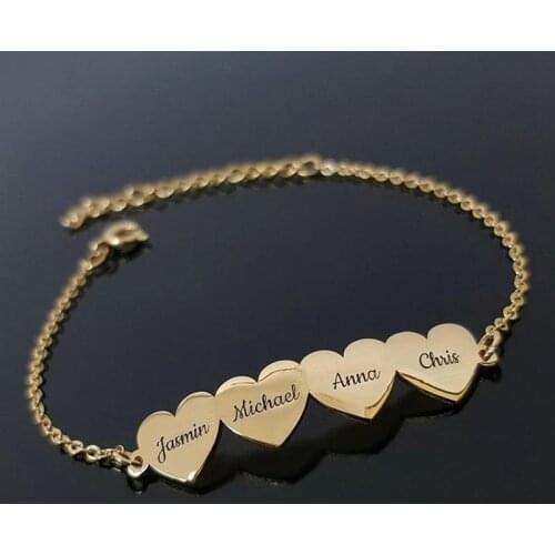 Customized Personalized Engrave Family Name Heart Stainless Steel Charms Bracelets for Women Bangle DIY Jewelry Gift for Her