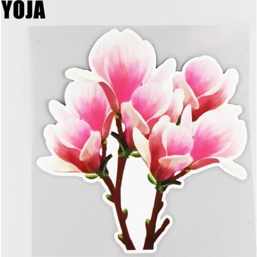 YOJA 19.8×20CM Pink Magnolia Flower Rear Windshield Decor Stickers Creative Car Scratch Occlusion Decals 19B-0058