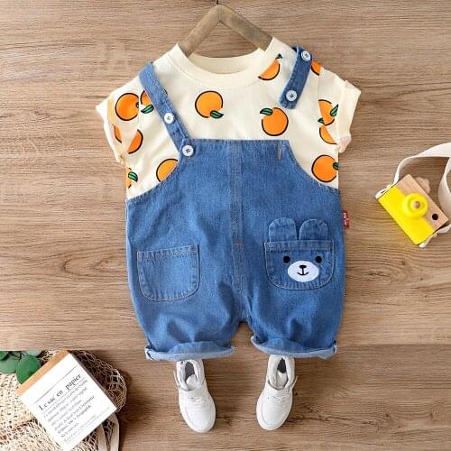 Baby Summer T Shirt Set For Boy Girl Outfit 1 2 3 4 Years Kid Boys Clothes Denim Overalls Shirt Holiday Outfit Clothing Costume