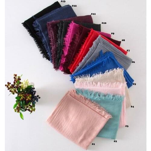 Women Plain Color Big Size Fringe Scarf Cotton Scarf Shawls Wraps Hijabs 13Colors 10PCS/lot