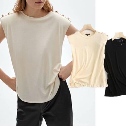 Jenny&Dave T Shirt Women Harajuku Tshirt England Style Fashion Buttons Shoulder Pad O-neck Summer Camisetas Verano Mujer Tops