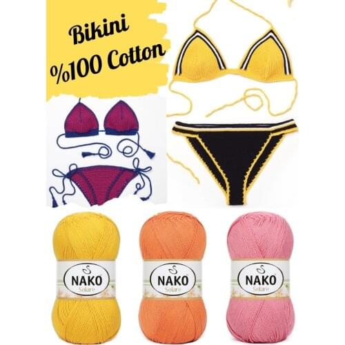 Cotton Knitted Summer Yarn - 13 Color Options - 380 Meters(100gr) - Knitting Bikini Yarn Ball - Nako Solare - Cotton - Sweaters - Cardigans - Shawl - Scarves - Home Textile - Accessory Materials - Scarf - Beanie -DIY