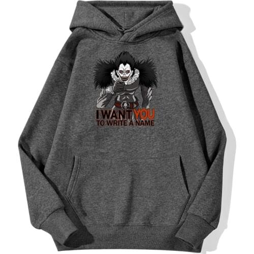 Japan Anime Death Note Hoodies Mens I Want You To Write Name Streetwear Autumn Sweatshirt Solid Color Hoody